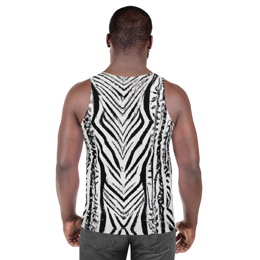 Mens Stretch Fit Tank Top - Black White Native Print