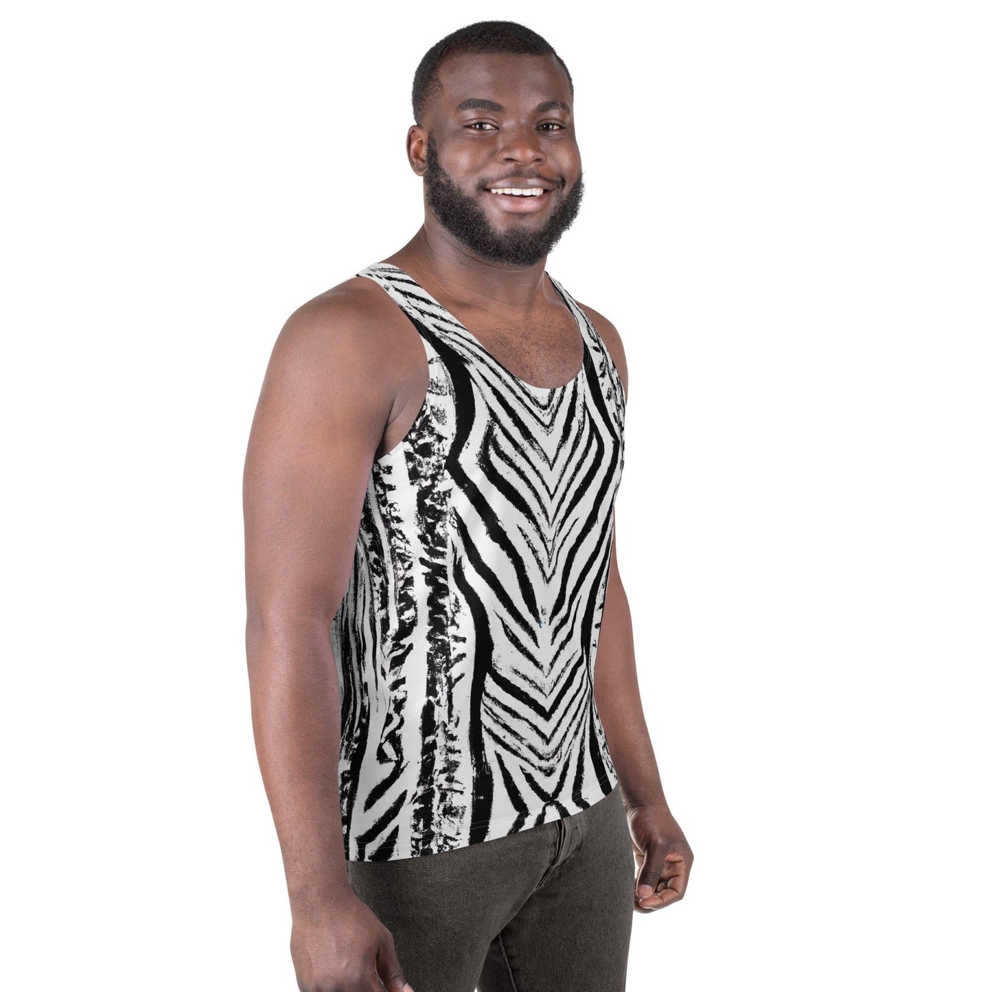 Mens Stretch Fit Tank Top - Black White Native Print