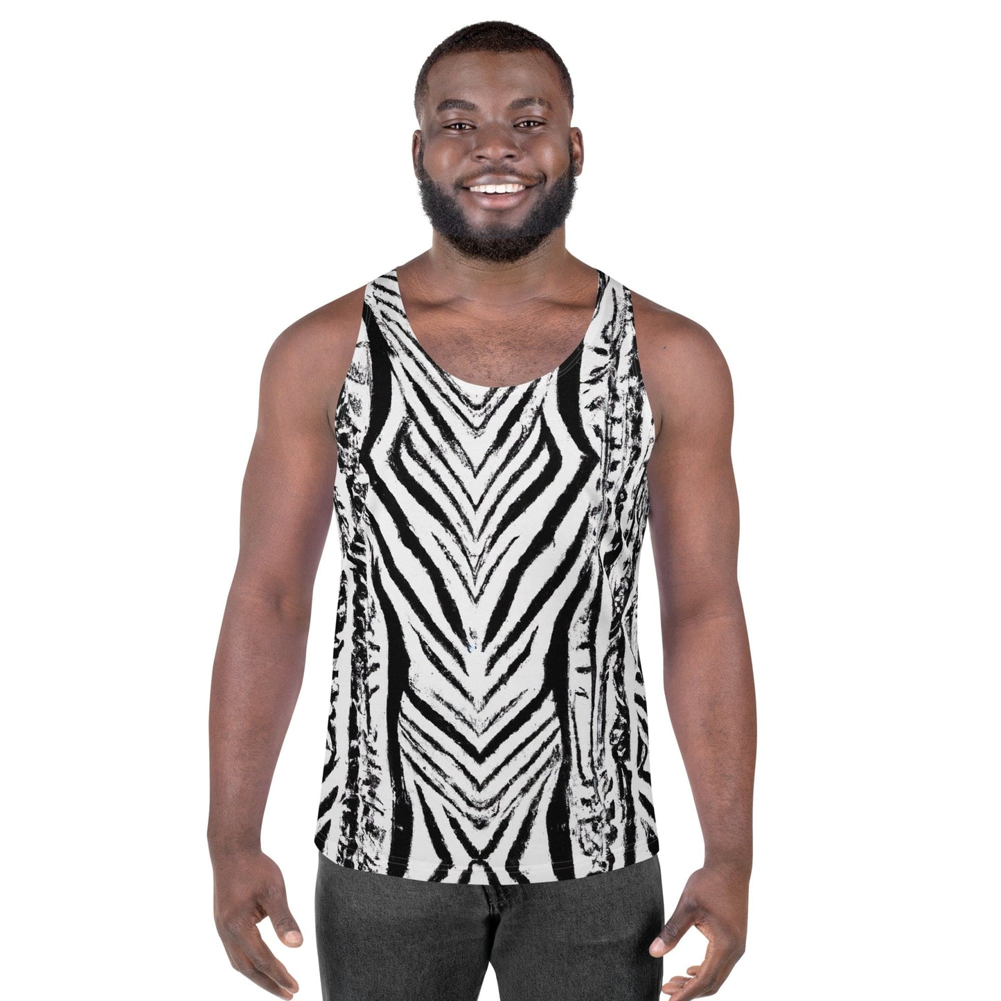 Mens Stretch Fit Tank Top - Black White Native Print